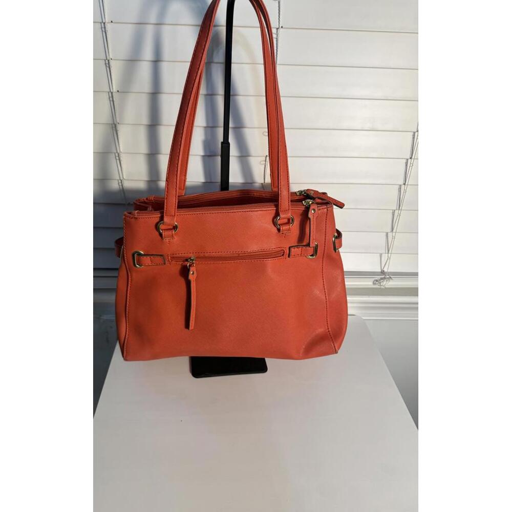 Nicole by Nicole Miller Orange/Coral Leather Shoulder Handbag with Gold Hardware - Picture 3 of 7